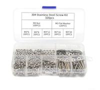 Button Head Socket Cap Screws Bolts, Multi Purpose 320pcs Stainless Steel Hexagon Screws Bolts Nuts Set including Flat Cap Head Washer Kit