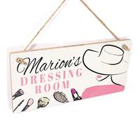 Button Hill Cottage Personalised Fashion Themed Dressing Room Sign - Rectangular, 20cm x 10cm, Engineered Wood, Wall Mount, Jute Hanging Twine, Indoor Use Only