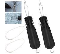 Button Hook, 2 Pcs Button Fastener Aid with 2 U-Shaped Zipper Tail Cords Zipper Pull One Hand Button Hook Helper for Arthritis Patients Disabled People and The Elderly (Black)