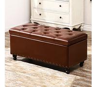 Button Leather Storage Ottoman Bench,Rectangle Lift Top Storage Bench Ottoman Seat,End Of Bed Bench Decorative Furniture-Brown 80x45x45cm(31x18x18inch)