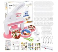 Button Maker Badge Machine 55/35mm, DIY Button Press Kit with Circle Cutter, 36pcs Plastic Button Parts & Stickers, Pin Badge Making Kit for Kids, Party, Gifts (Pink)