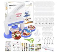 Button Maker Badge Machine 55/35mm, DIY Button Press Kit with Circle Cutter, 36pcs Plastic Button Parts & Stickers, Pin Badge Making Kit for Kids, Party, Gifts (Blue)