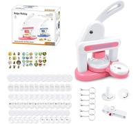 Button Maker Badge Machine, DIY Button Press Kit with Circle Cutter and 48pcs Button Parts & Stickers, Pin Badge Making Set for Classroom Teaching, Birthday Party, Interactive Gifts (Pink)