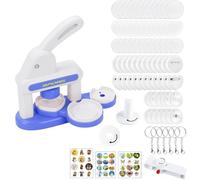 Button Maker Badge Machine, DIY Button Press Kit with Circle Cutter and 48pcs Button Parts & Stickers, Pin Badge Making Set for Classroom Teaching, Birthday Party, Interactive Gifts (Blue)