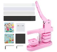 Button Maker Machine, 50mm Square DIY Fridge Badge Maker Custom Badge Press Kit with 100pcs Button Parts for Gifts Pin Maker, Pink