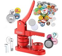 Button Maker Machine 58mm (2.25 Inch) Badge Maker Kit - Single Mold, 100 Badges, 5 Fridge Magnets, 5 Bottle Openers, Cutter, and 500+ Badge Designs for DIY Crafts (Red)