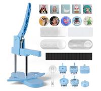 Button Maker Machine with Interchangeable Moulds, Square 50 mm Mould & 50 Sets of Materials for Making Fridge Magnets + Round 58 mm Pin Badge Making Kit with Moulds & 50 Sets Making Materials