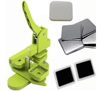 Button Maker, Manual Badge Press Machine for DIY Square Magnets, Includes 100 Sets of 50x50mm Magnet Buttons, Ideal for Refrigerator Use