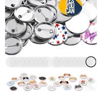 Button Maker Supplies - 100 PCS 32mm/1.25 Inch Pin Making Kit With Metal Shell Back Cover, Transparent Film for Badge Machine