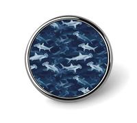 Button Pins for Backpacks - Blue Camo Hammerhead Shark Print Round Brooch Pins Sublimation Buttons for Clothing Hat Decoration, Fashion Metal Circle Badge Lapel Pin for Men Costume Accessory