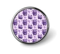 Button Pins for Backpacks - Cartoon Purple Hippo Print Round Brooch Pins Sublimation Buttons for Clothing Hat Decoration, Fashion Metal Circle Badge Lapel Pin for Men Costume Accessory