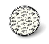 Button Pins for Backpacks - Fashion Skeleton Fish Fossil Print Round Brooch Pins Sublimation Buttons for Clothing Hat Decoration, Metal Circle Badge Lapel Pin for Men Costume Accessory