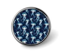 Button Pins for Backpacks - Navy Blue Jellyfish Print Round Brooch Pins Sublimation Buttons for Clothing Hat Decoration, Fashion Metal Circle Badge Lapel Pin for Men Costume Accessory