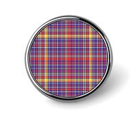 Button Pins for Backpacks - Retro Purple Red Plaid Print Round Brooch Pins Sublimation Buttons for Clothing Hat Decoration, Fashion Metal Circle Badge Lapel Pin for Men Costume Accessory