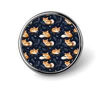 Button Pins for Backpacks - Sleeping Cute Fox Print Round Brooch Pins Sublimation Buttons for Clothing Hat Decoration, Fashion Metal Circle Badge Lapel Pin for Men Costume Accessory