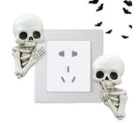 Button Sticker Resin, 1.69 x 0.79 x 3.31 inches, Skull Wall Button Button Glow in the Dark Skeleton Design, Easy to Install Base Cover, Light Decor, Halloween - For Bedroom, Bathroom