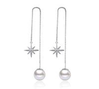 Button Stud Earrings，Stylish 925 Fashion Shiny Crystal Imitation Pearl Ladies Long Stud Earrings Jewelry Gift/925