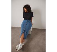 Button Through Denim Maxi Skirt Evans Blue 26-28