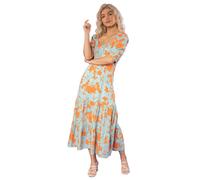 Button Through Floral Print Midi Dress Dusk Orange 6