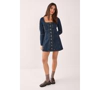 Button Through Long Sleeve Denim Corset Mini Dress NastyGal Indigo 10