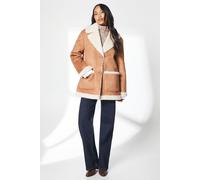 Button Through Suedette Longline Aviator Jacket Principles Tan 12