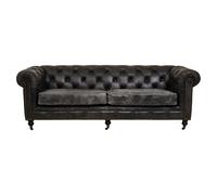 Button Tufted Leather 3 seater Chesterfield Sofa with Antique Castor Legs Grey