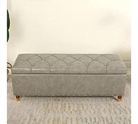 Button-Tufted Leather Storage Bench,Space-Saving Entryway Bench For Living Room Bedroom End Of Bed,Rectangle Upholstered,Grey,80X40X45Cm