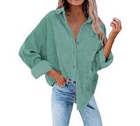 Button up Blouse Woman Over Size Solid Color Turn Down Collar Fashion Loose Leisure Corduroy Lohas Time Coat Shirt Womens Tshirts Oversize Plus Size Today Deals of The Day Clearance Mint Green