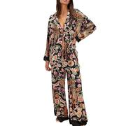 Button Up Pyjamas For Women Satin - Women'S Pyjama Sets Cotton Long Sleeve Botton Down V-Neck Tunic Tops With Comfy Pants Luxury Printed Loose Fit Two Piece Loungewear Sets Comfy Sleepwear Dark Gray