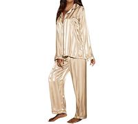 Button Up Pyjamas For Women Two Piece Pj Sets For Women Polyester Set Long Sleeved Shirt With Collar Loose Comfortable Loungewear Fashion Striped Pyjama Plus Size Smooth Womens Pyjamas Set Silk