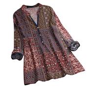 Button Women's Print Long Top V-Neck Blouse in Style with Sleeves Women's Short Blouse Glitter Blouses, purple, XL