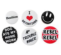 Button Zombie Rebel and Geek School Disco Party Button Badges (32mm/1.25 Inch) MADE IN UK (Rebel/Naughty Set)