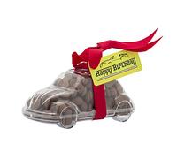 ButtonChocs Birthday Chocolate Car - Happy Birthday Car. Belgian Milk Chocolate Birthday Gift. Racing car swing label.