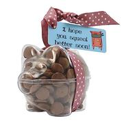 ButtonChocs Get Well Soon Chocolate Piglet - I Hope You Squeal Better Soon. Belgian Milk Chocolate Get Well Soon Gift.
