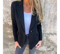 Buttoned Casual Woolen Suit Jacket for Women with Fake Pocket Detail Classic Trench Coat for Daily Wear, Office, and Social Events (M Black)