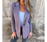 Buttoned Casual Woolen Suit Jacket for Women with Fake Pocket Detail Classic Trench Coat for Daily Wear, Office, and Social Events (XL Purple)