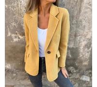 Buttoned Casual Woolen Suit Jacket for Women with Fake Pocket Detail Classic Trench Coat for Daily Wear, Office, and Social Events (XL Yellow)