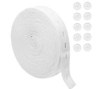 Buttonhole Elastic Bands, 15mm x10m Elastic Cord for Sewing Adjustable Waistbands to Children's Trousers or Maternity Wear,Stretchable Button Extenders with 10 Buttons,White