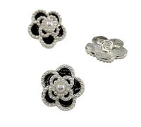 Buttons 18/23mm Camellia Buttons for Knitting Fashion Pearl Beaded Black White Metal Shank Button Sewing Accessories DIY Round(Pearl Black,18mm 6pcs)