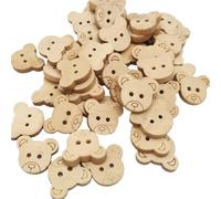 Buttons 20Pcs/50Pcs/100Pcs Decorative Bear Wooden Buttons Natural Teddy Charms 2Holes Wood Sewing for Children for DIY(50Pcs)