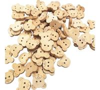 Buttons 20Pcs/50Pcs/100Pcs Decorative Bear Wooden Buttons Natural Teddy Charms 2Holes Wood Sewing for Children for DIY(100Pcs)