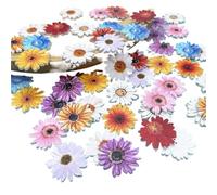 Buttons 50/10PCS Wooden Daisy Sunflower Buttons for Crafts Painted Flower Shaped 2 Holes Flatback Button for DIY(50pcs)