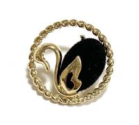 Buttons 6PCS Skeleton Gold Lace Pattern Swan Flocking Buttons Suit Trench Coat Decoration High-Grade Metal Small(Black)