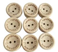 Buttons for Crafting 100pcs 15/20/25mm Carving Handmade with Love Wood Buttons Flatback 2 Holes Wooden Button Sewing Tools DIY Scrapbook Craft(A,25mm)