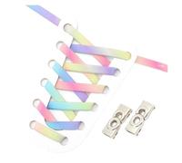 Buttons, Gradient Rainbow Shoelace Laces Metal Buckle Lock Shoelaces Without Ties Elastic Flat Sneakers(Candy Color)