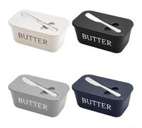 Buttter Dish with Spatula, Plastic Butter Keeper for Kitchen Countertop Organiser, Dishwasher Safe Cheese Storage Container and Condiment Jar, Modern Dining Table Accessory(Gray)