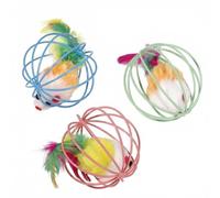 ButtVigour 3-Pack Cat Toy Balls with Feather Mouse, 6cm Interactive Rolling Toys with Natural Rattle Sound, Mental Stimulation & Exercise for Indoor Cats, Colorful Kicker Toys for Anxiety Relief