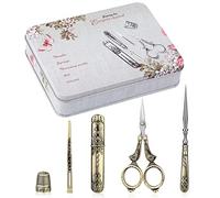 BUTUZE Antique Scissors Kit, Embroidery Sewing Kit, European Vintage Scissors Kit, Complete Vintage Sewing Tools kit, Original Case, Sewing Needle Case, Awl for Sewing, Threader, Craft, Needlework
