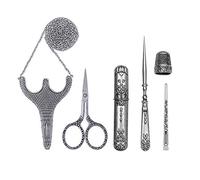 BUTUZE Embroidery Scissors, Stainless Steel Safety Scissors,Thread Cutter with Sheath, Sewing Needle Case,Awl,Thimble for Sewing, Cutting,Art Work,Embroidery, Needlework,Silver,17