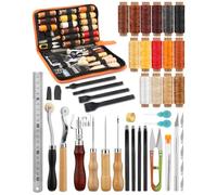 BUTUZE Leather Working Tools, Practical Leather Craft Kit with Waxed Thread Groover Awl Stitching Punch Hole for Leathercraft Beginner or Adults Gifts - Comes with Tool Manual